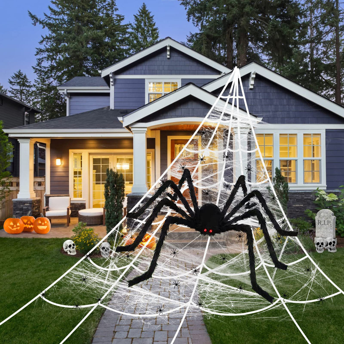 Halloween Plush Spider and Web Decoration