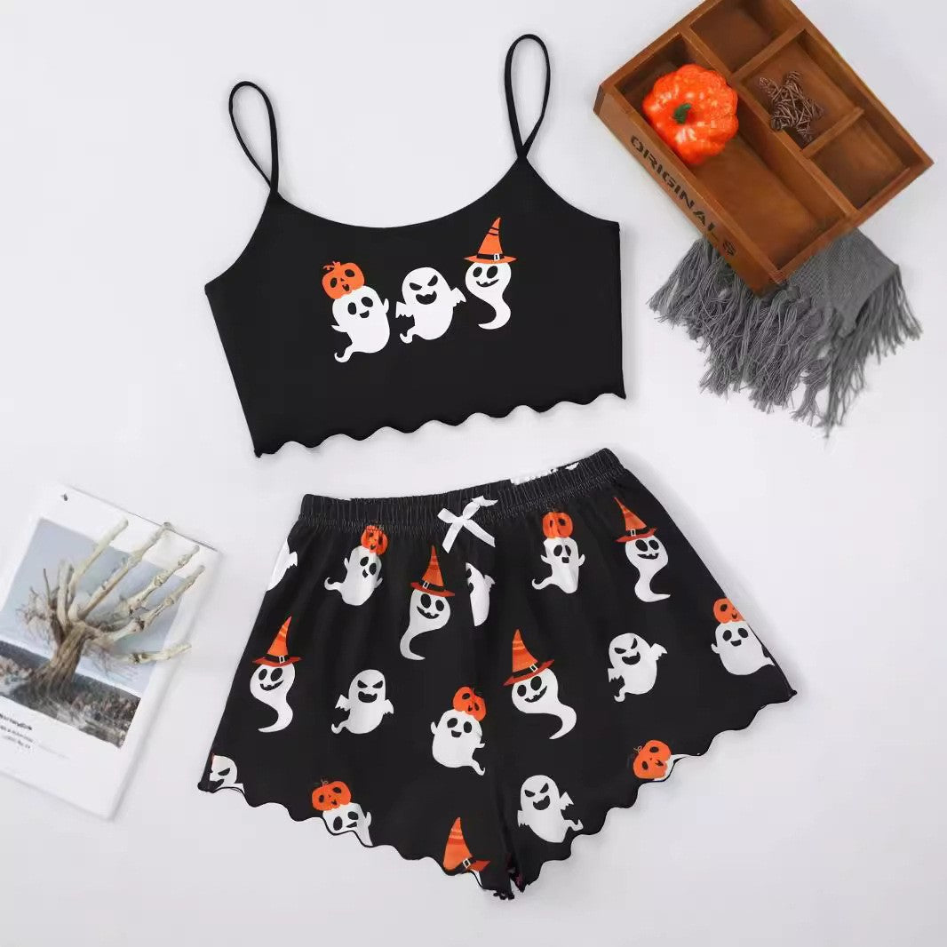 Halloween Pumpkin Print Sleeveless Pajama Set