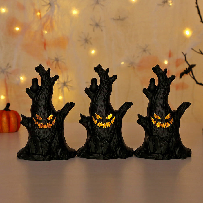 Halloween Pumpkin and Ghost Tree Stump Light - Plastic