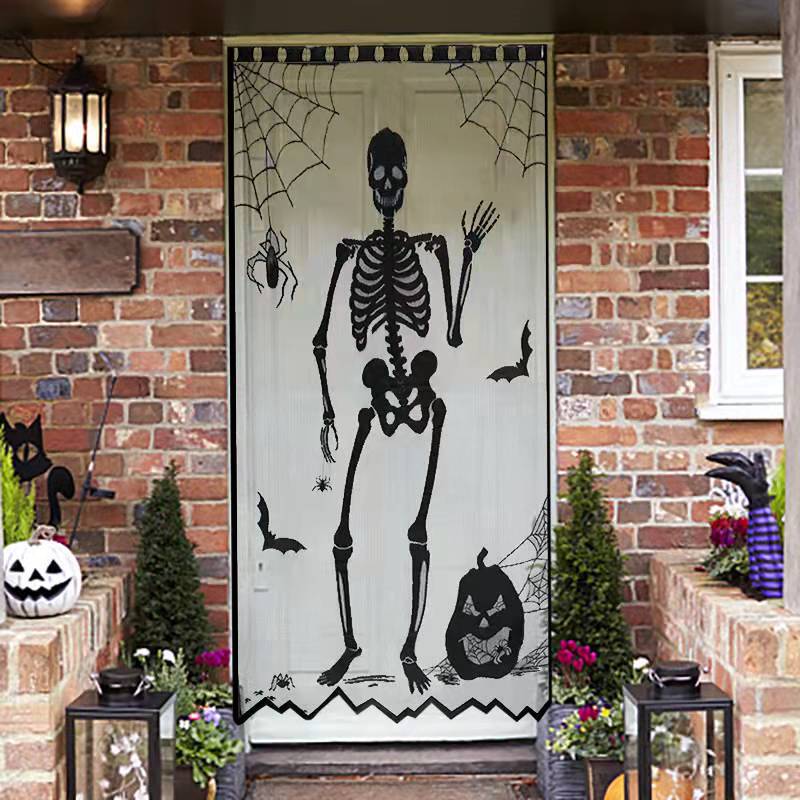 Halloween Spider, Witch, Bat and Skull Door Curtain