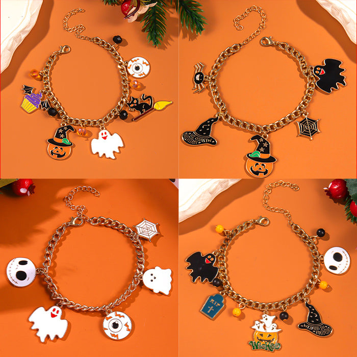 Halloween Charm Bracelet - Pumpkin, Ghost and Witch Hat - Alloy