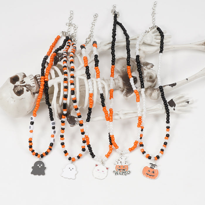 Handmade Halloween Ghost Pumpkin Pendant Necklace