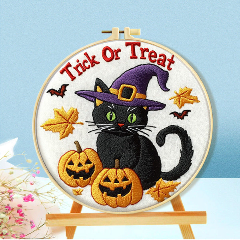 Halloween Cross Stitch Embroidery Kit with Hoop