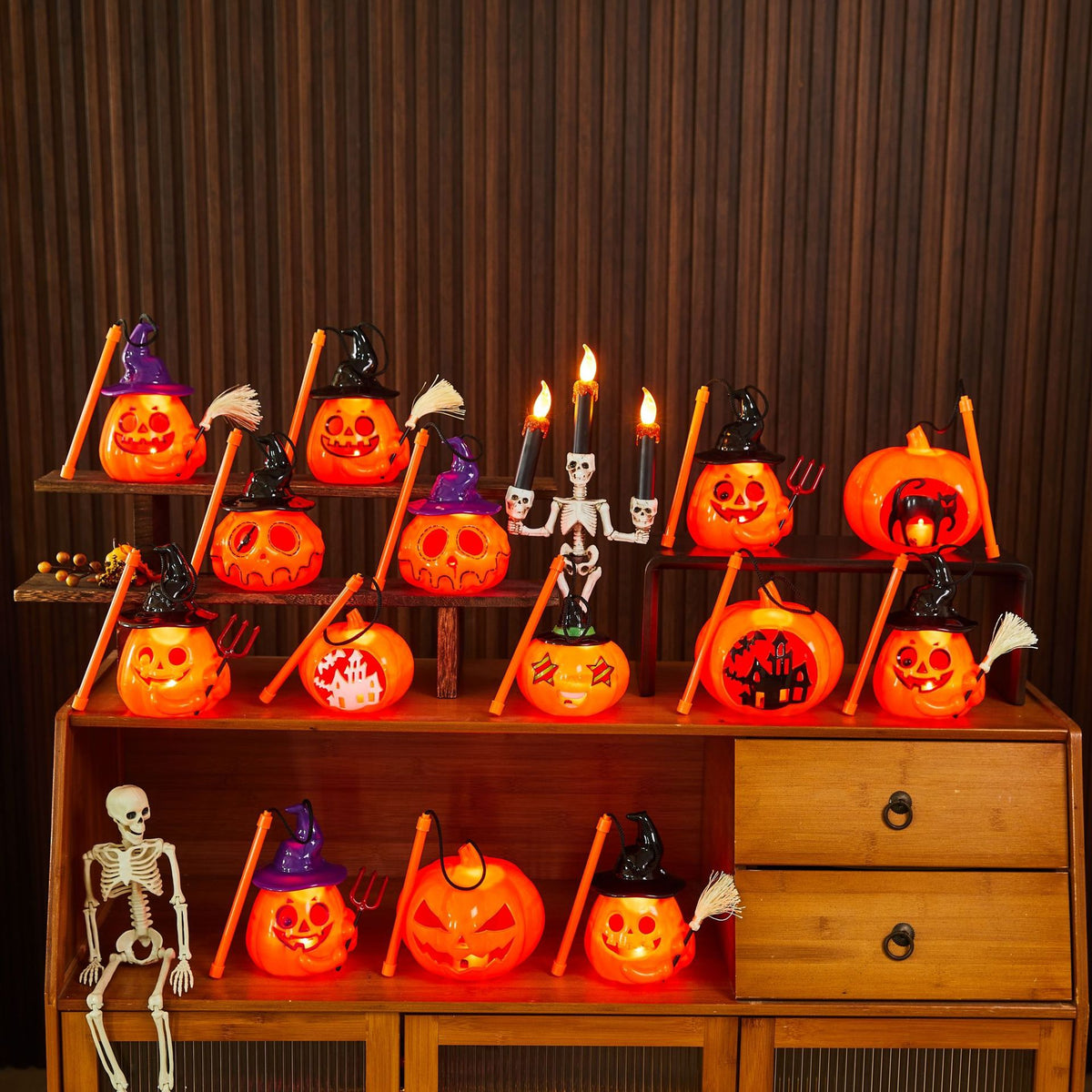 Halloween Portable Light-Up Pumpkin Lantern - Plastic