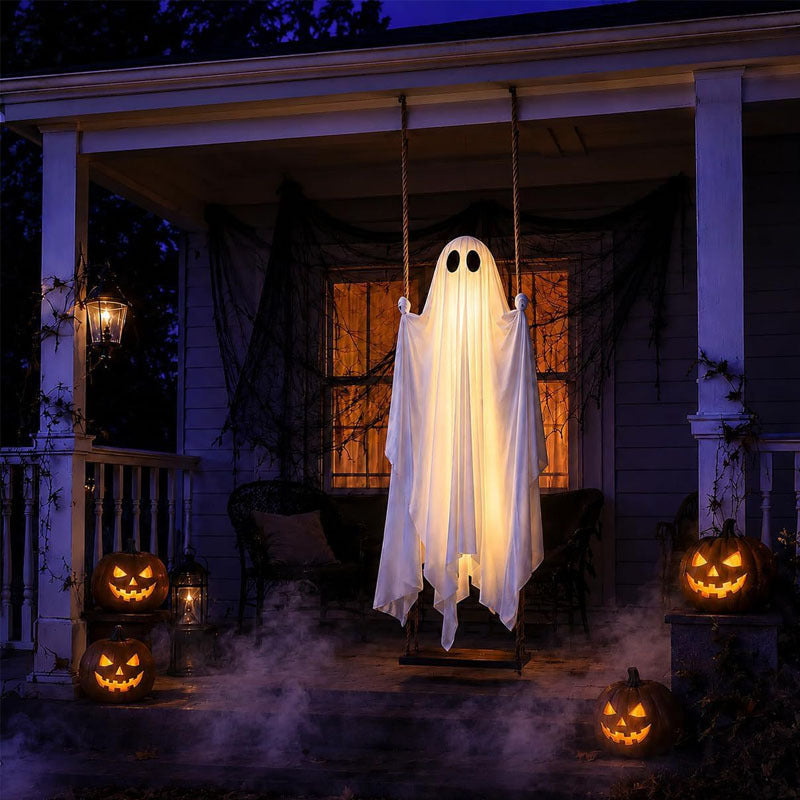 LED Illuminated Hanging Ghost Decor for Outdoor Halloween - Fabric