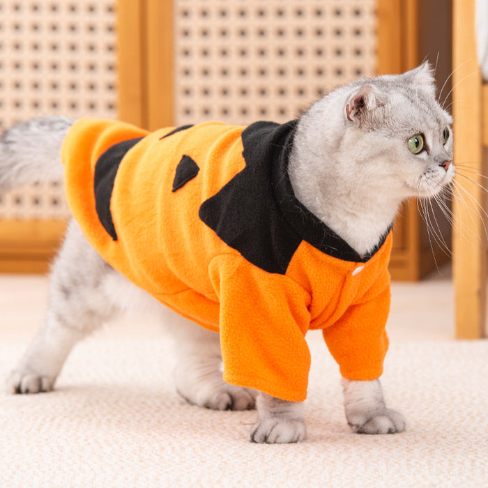 Fleece Lined Pet Costume Halloween Pumpkin Design