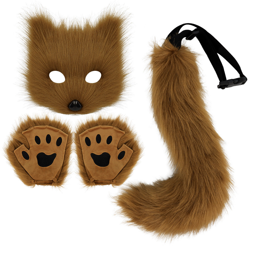 Halloween Plush Animal Cosplay Mask, Gloves and Tail Accessories