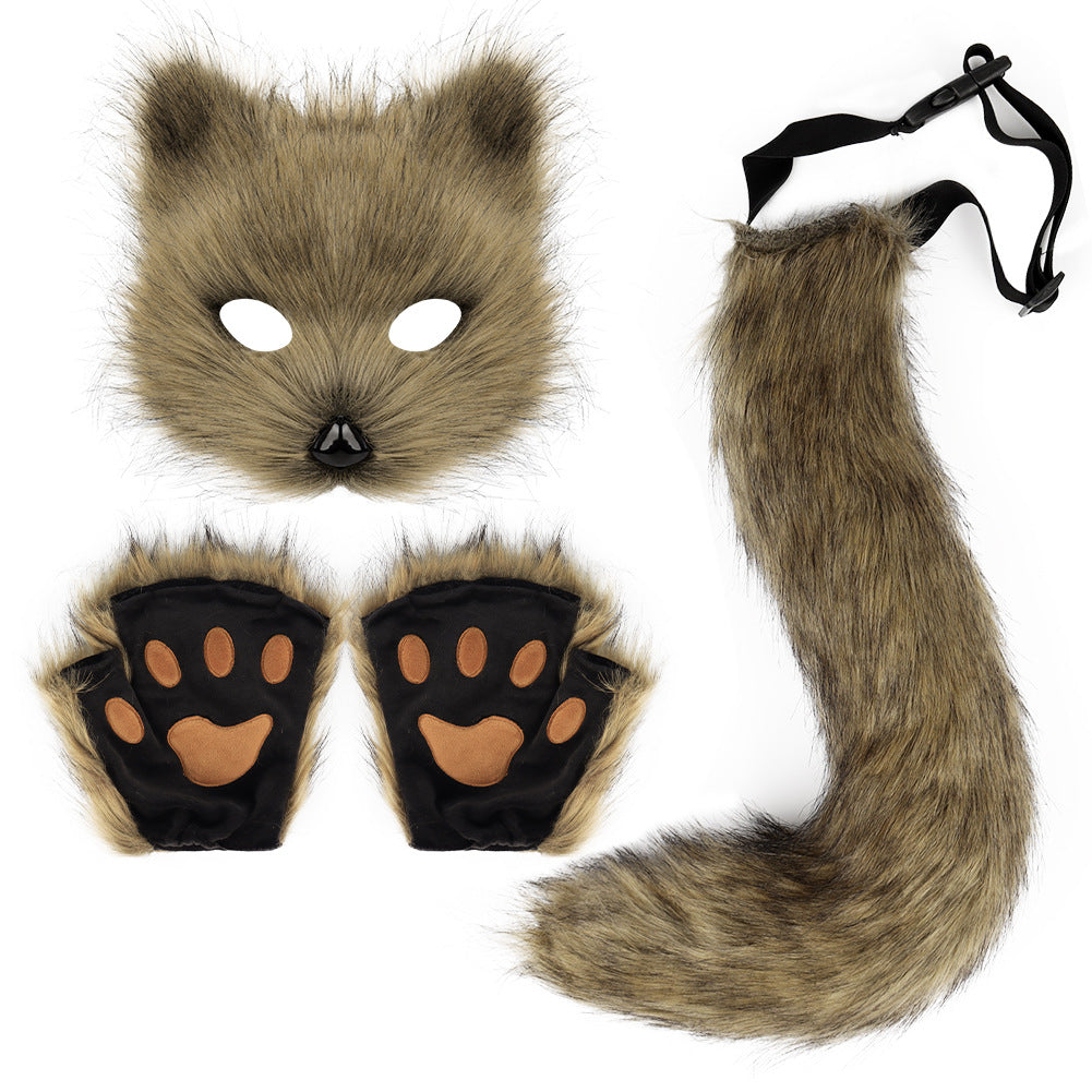 Halloween Plush Animal Cosplay Mask, Gloves and Tail Accessories