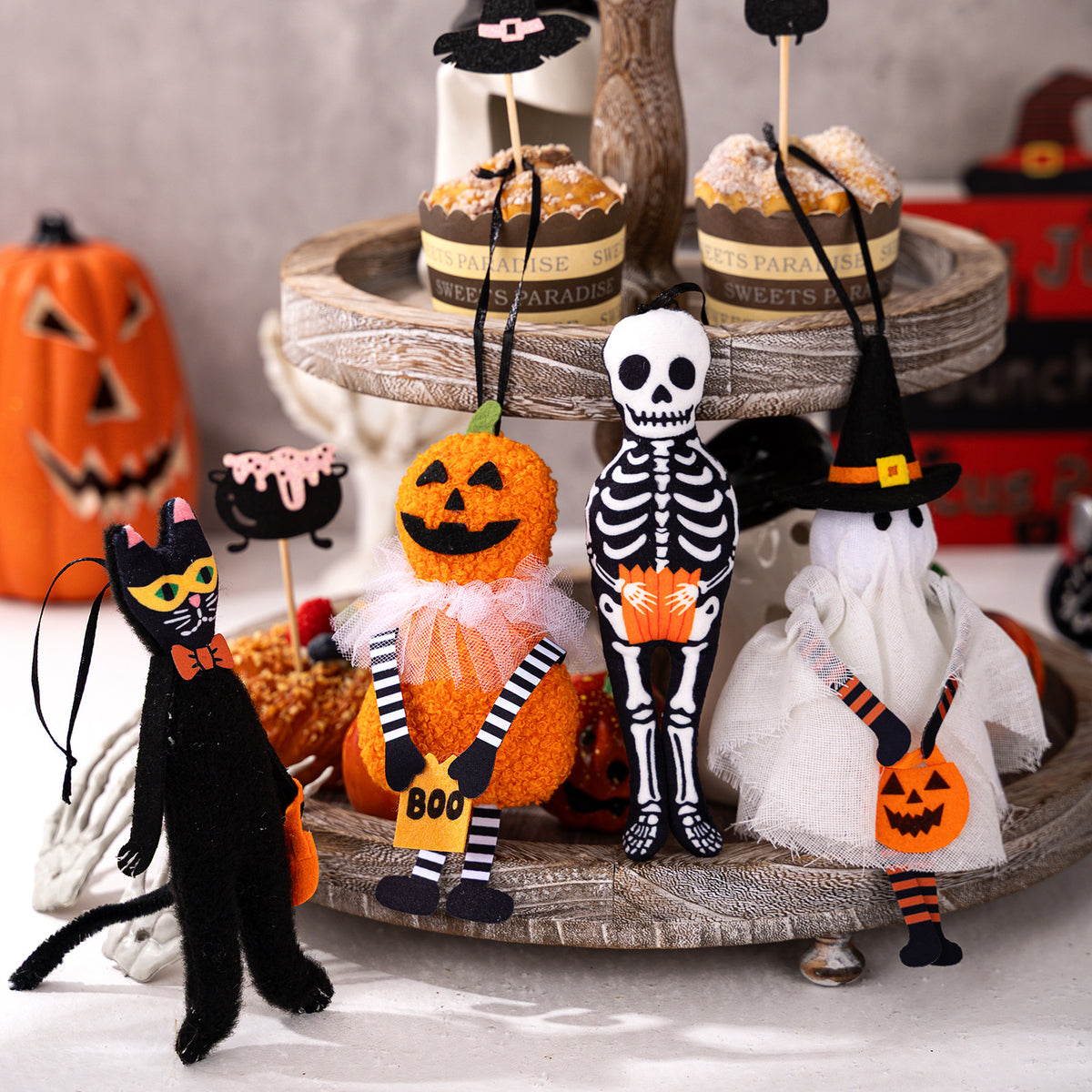 Halloween Hanging Decorations - Pumpkin, Cat, Ghost and Skull - Polyester