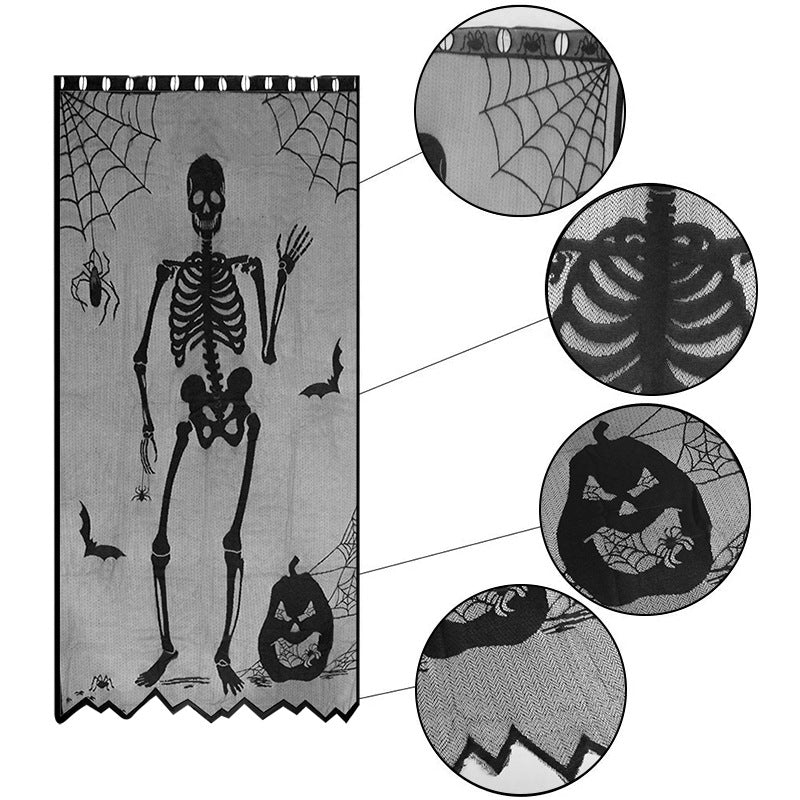 Halloween Spider, Witch, Bat and Skull Door Curtain