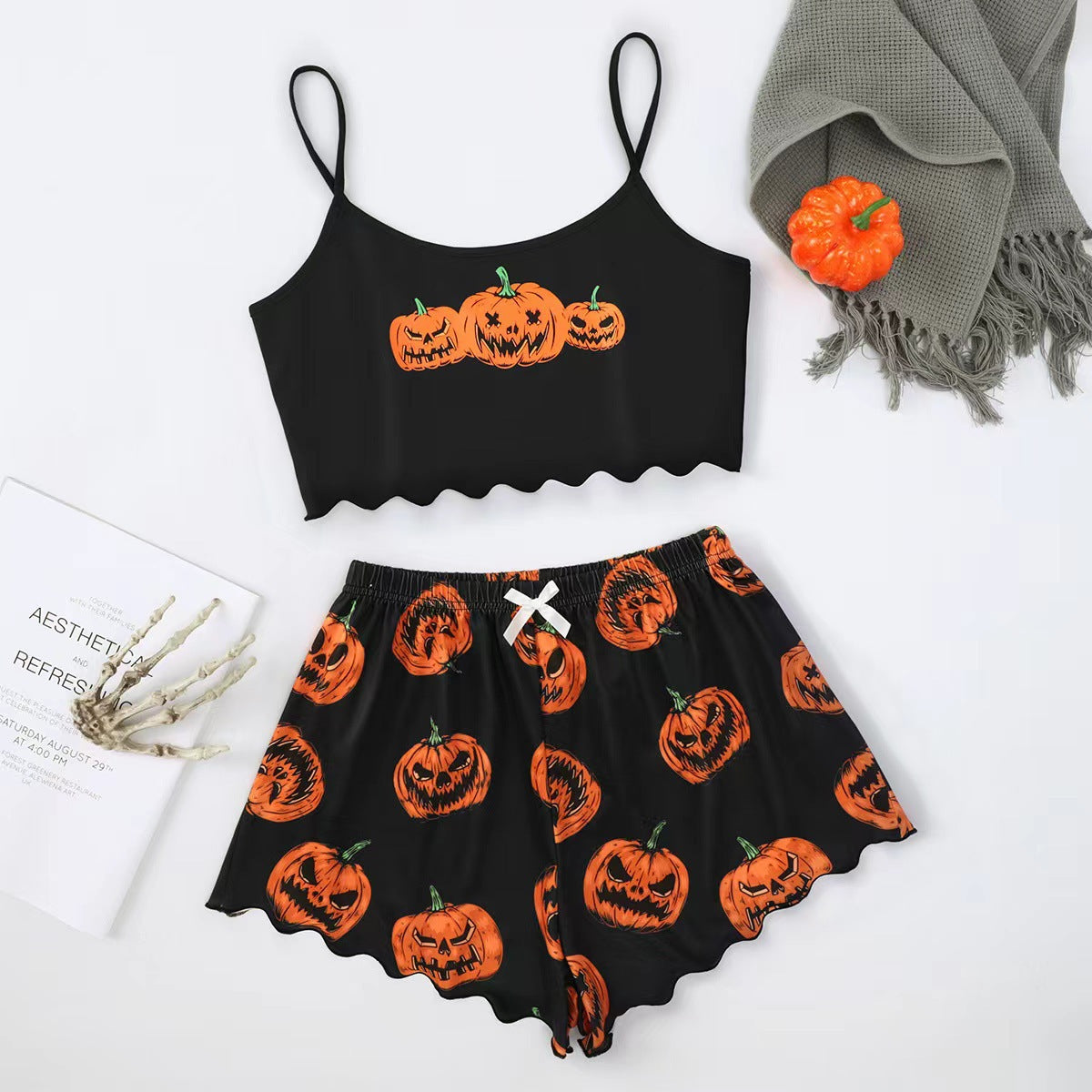 Halloween Pumpkin Print Sleeveless Pajama Set