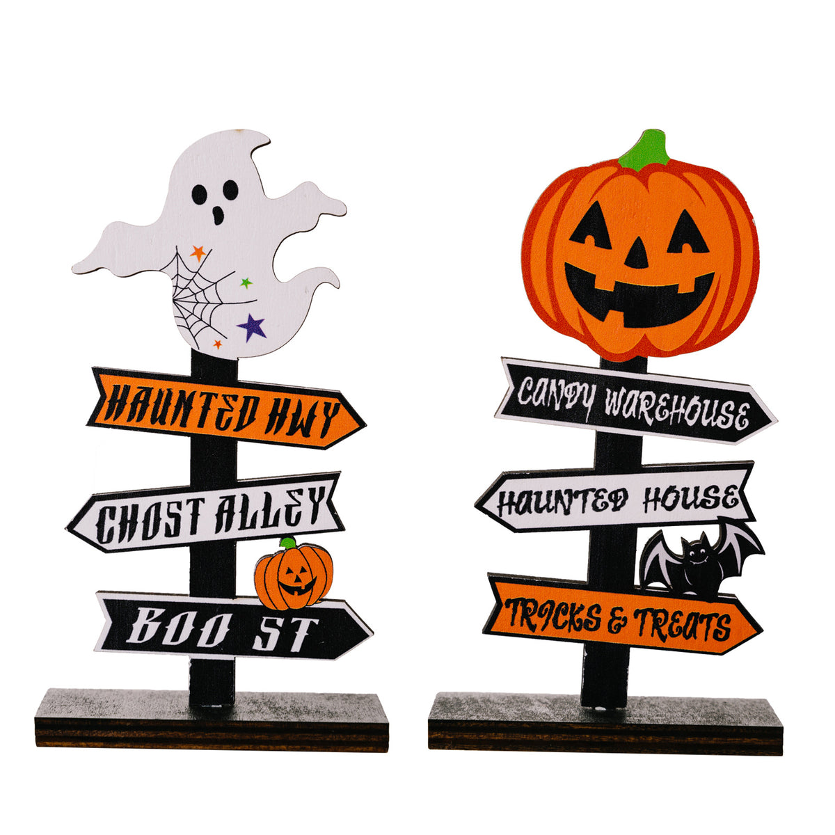 Halloween Wooden Pumpkin and Ghost Tabletop Ornaments