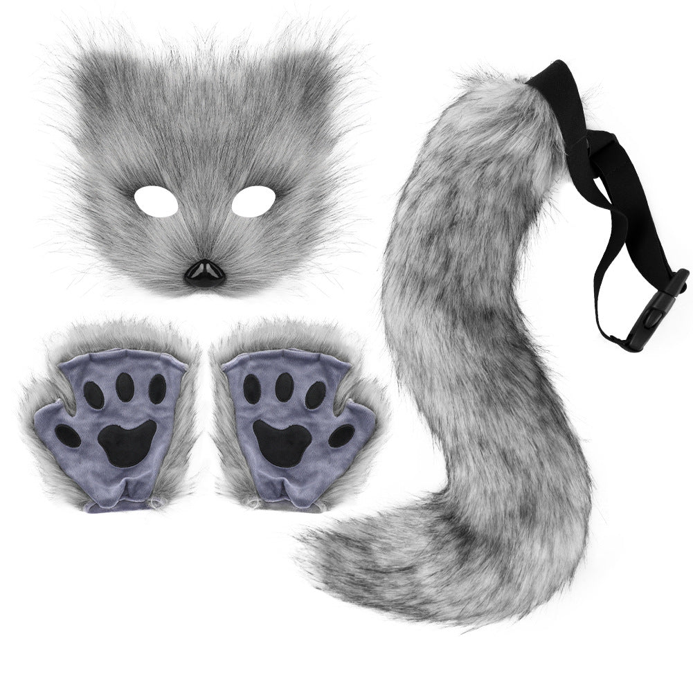 Halloween Plush Animal Cosplay Mask, Gloves and Tail Accessories