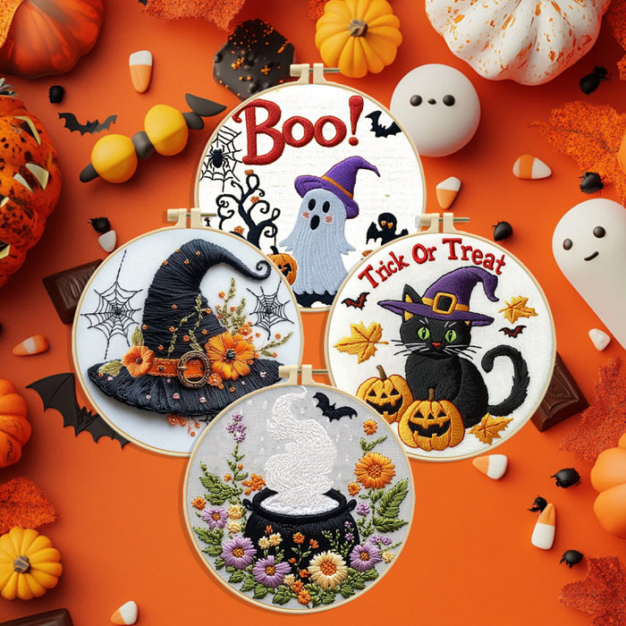 Halloween Cross Stitch Embroidery Kit with Hoop