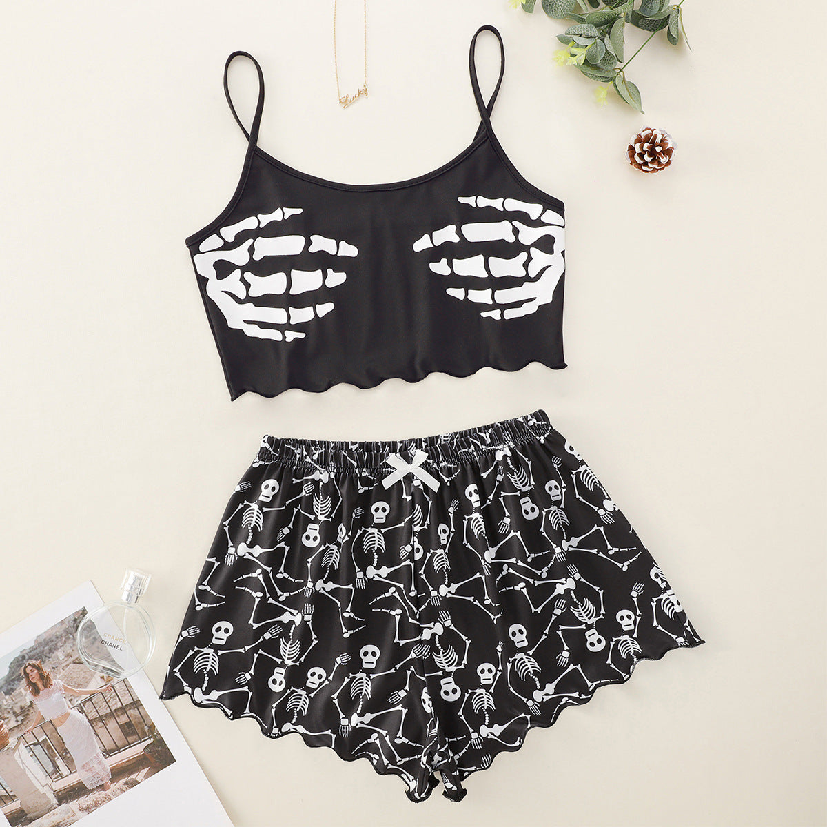 Halloween Pumpkin Print Sleeveless Pajama Set