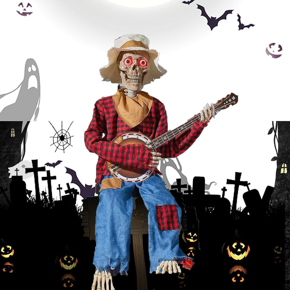 Animated Banjo Skeleton Halloween Decoration