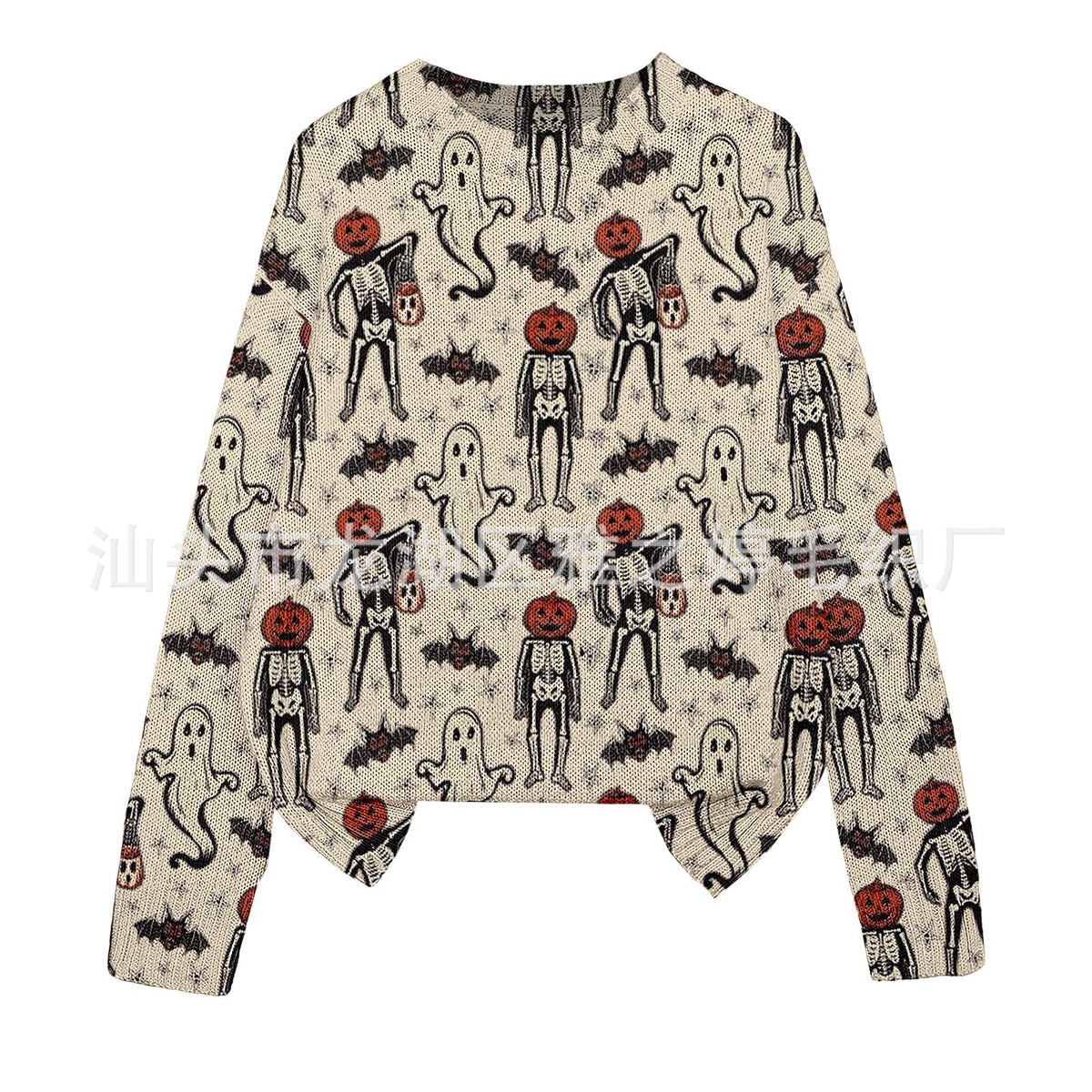 3D Print Halloween Round Neck Knitted Sweater - Polyester