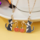 Halloween Cartoon Necklace with Black Cat Pumpkin Wizard Hat Pendant