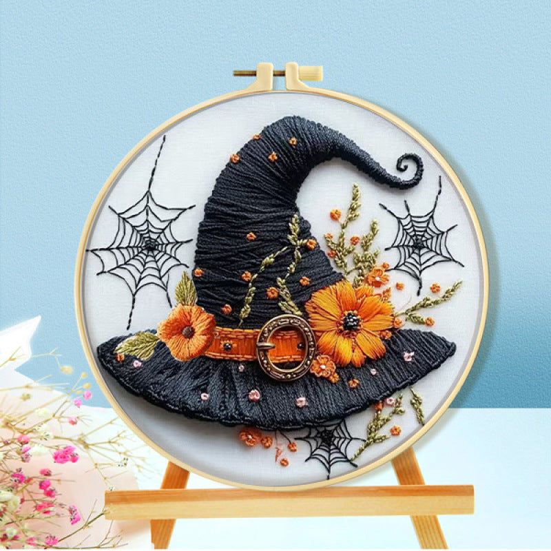 Halloween Cross Stitch Embroidery Kit with Hoop