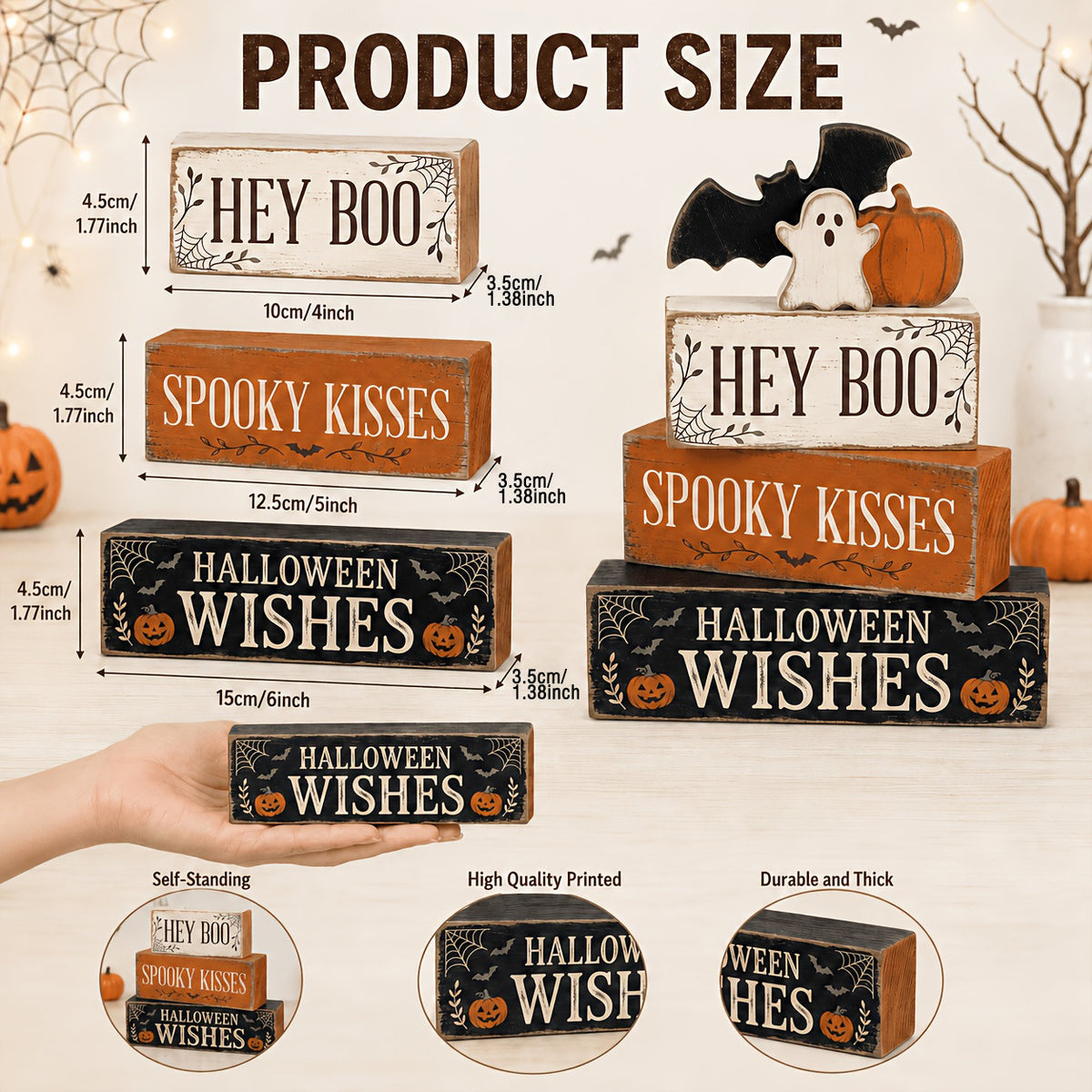 Halloween Ghost and Bat Wooden Tabletop Decoration