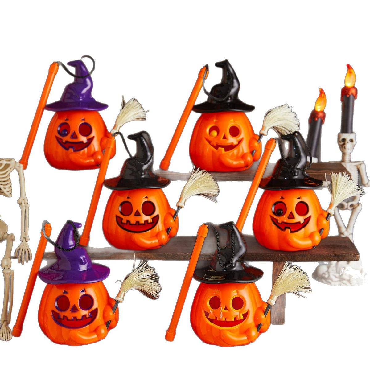 Halloween Portable Light-Up Pumpkin Lantern - Plastic