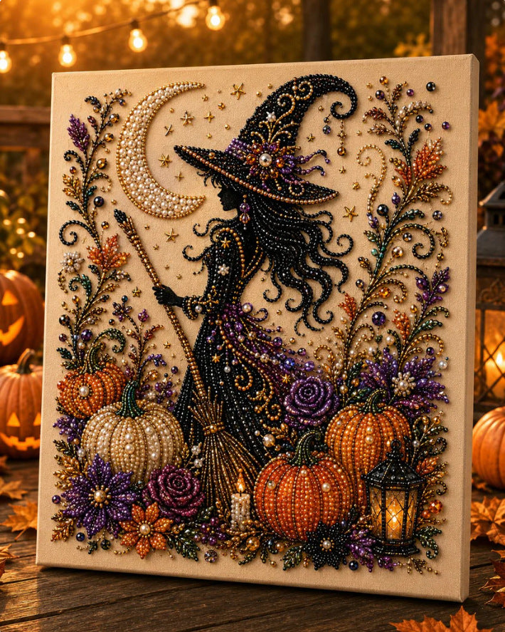 Halloween Black Cat and Moon Diamond Art Earrings