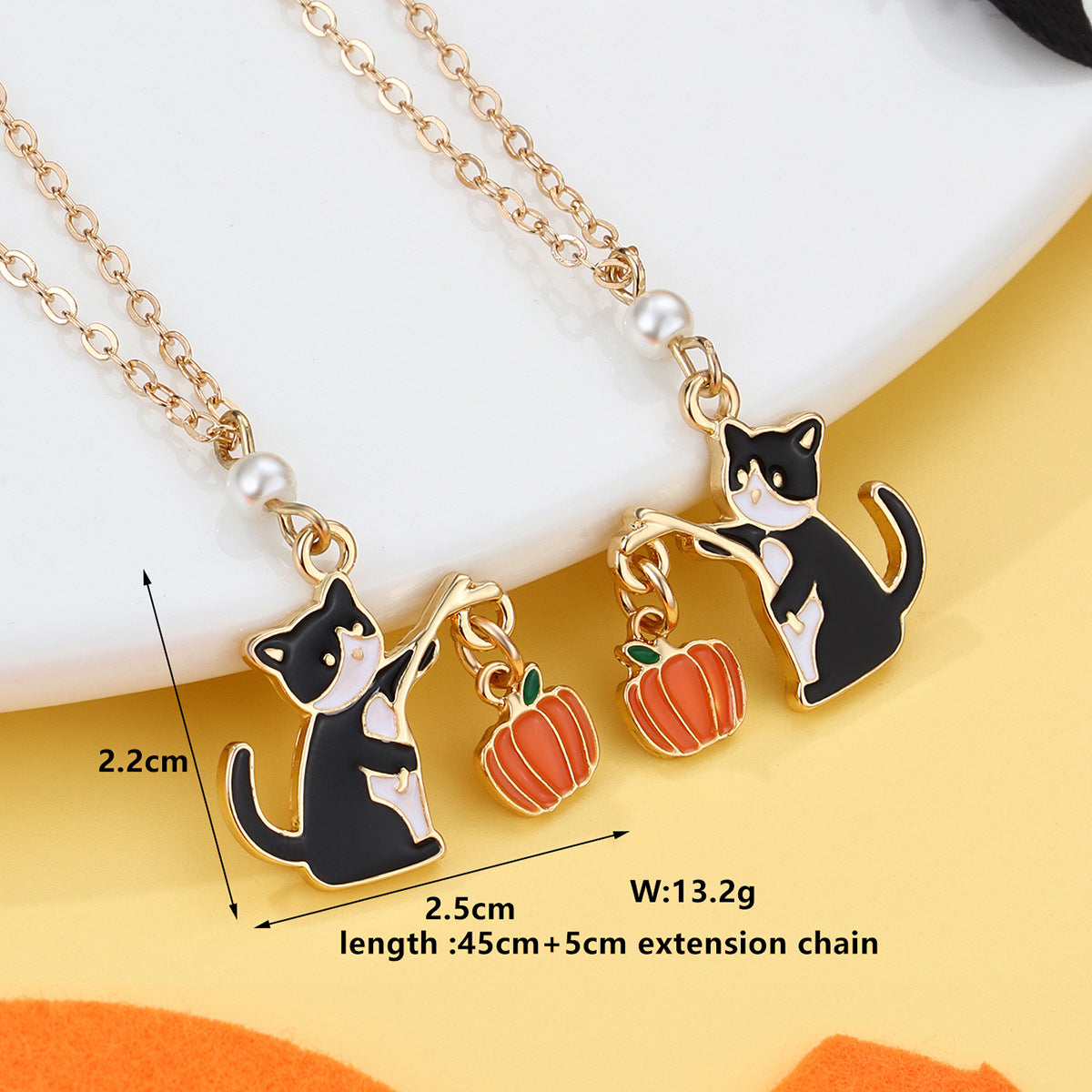 Halloween Cartoon Necklace with Black Cat Pumpkin Wizard Hat Pendant