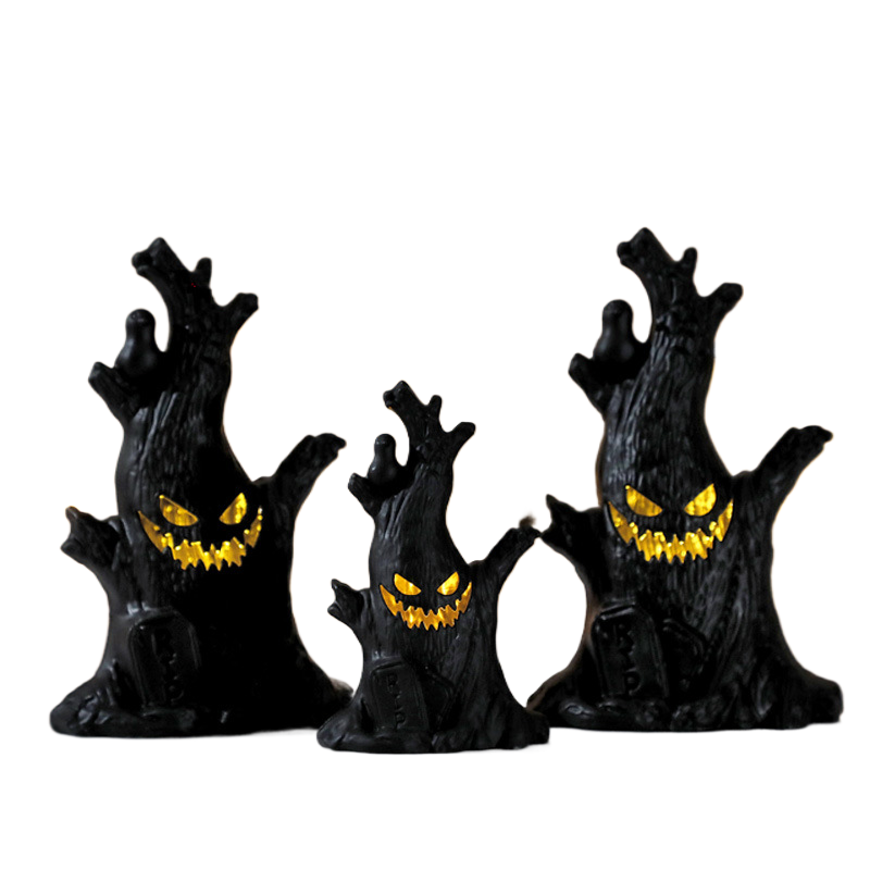 Halloween Pumpkin and Ghost Tree Stump Light - Plastic