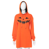 Halloween Pumpkin Print Hooded Dress