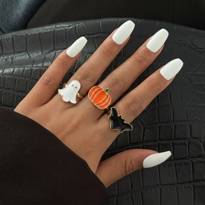 Halloween Adjustable Ghost Pumpkin Bat Ring Set - Alloy