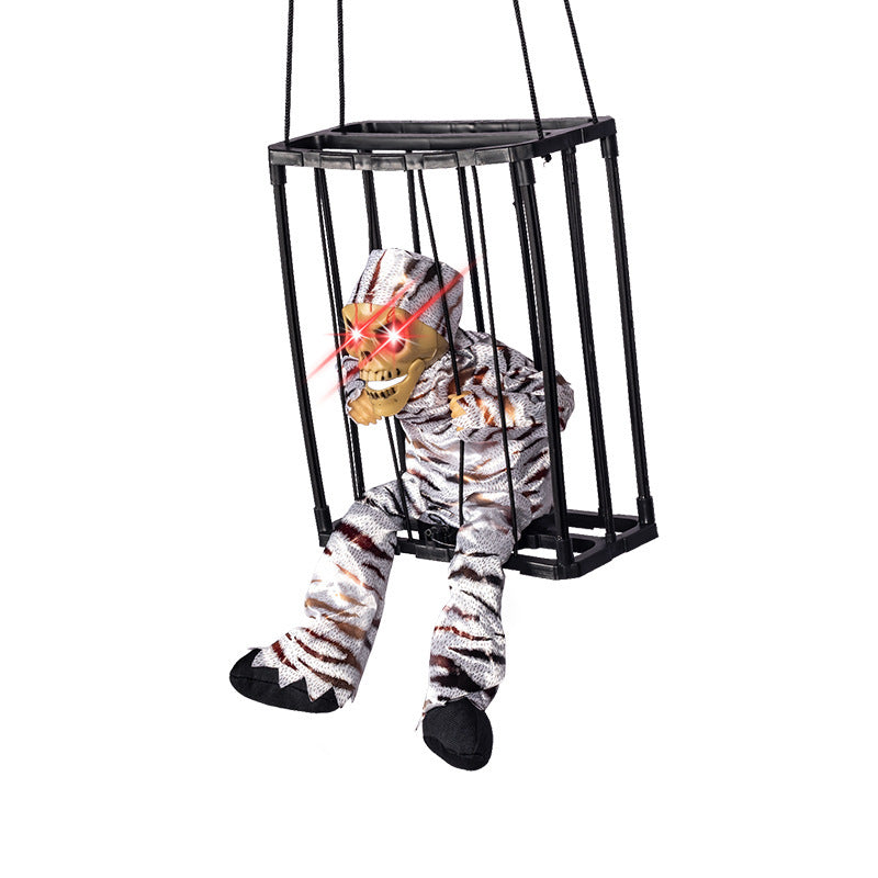 Halloween Hanging Cage Ghost with Lights and Sound - Plastic