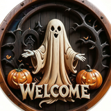Halloween Boxwood Hanging Door Sign