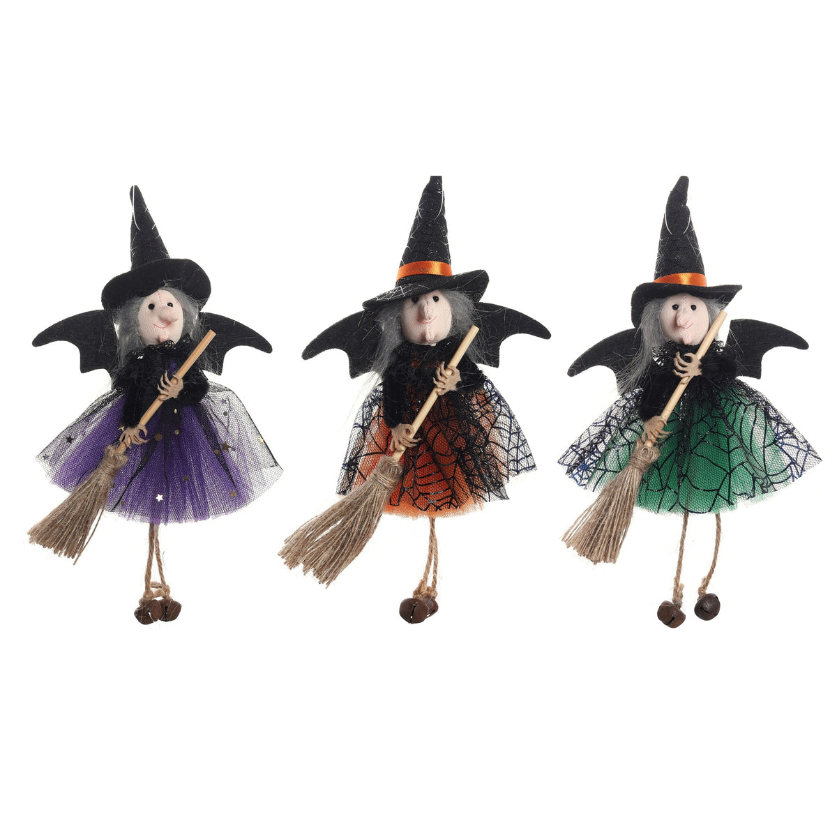 Halloween Witch with Broom Gauze Skirt Hanging Ornament - Cloth