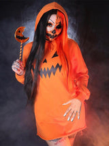 Halloween Pumpkin Print Hooded Dress