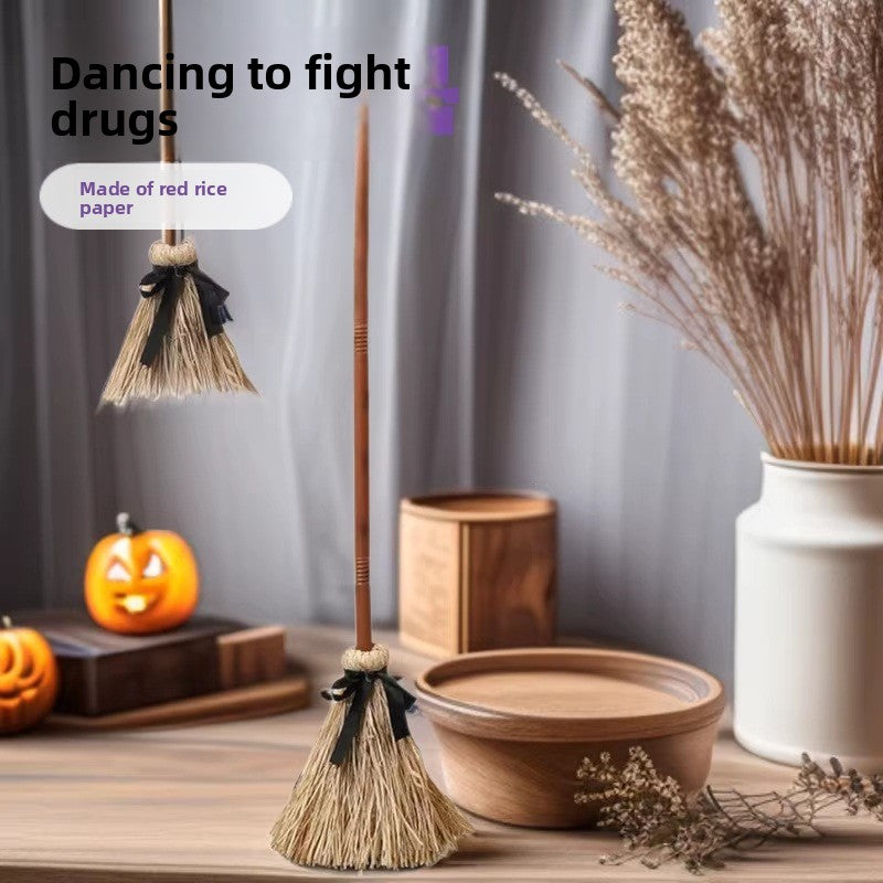 Floating Witch Broom Halloween Decoration