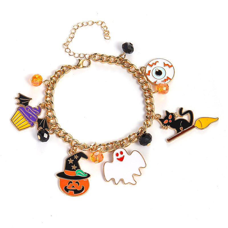 Halloween Charm Bracelet - Pumpkin, Ghost and Witch Hat - Alloy