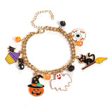 Halloween Charm Bracelet - Pumpkin, Ghost and Witch Hat - Alloy