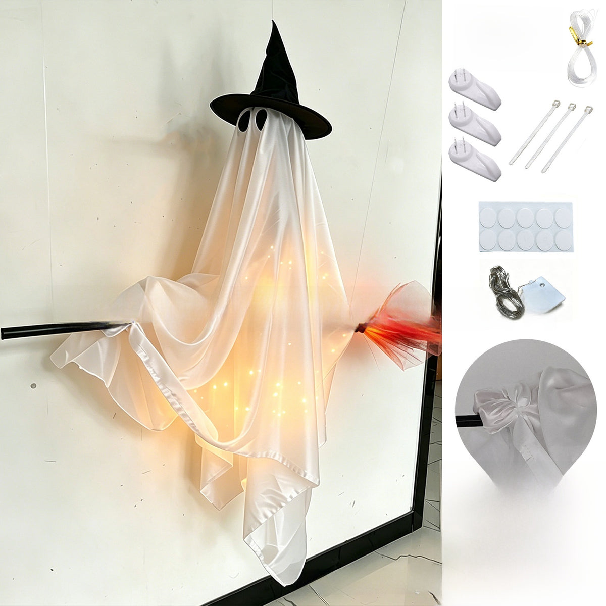 Flying Broom Ghost Halloween Decoration for Outdoor Scene