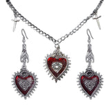 Halloween Gothic Jewelry Set - Heart Necklace and Earrings - Alloy