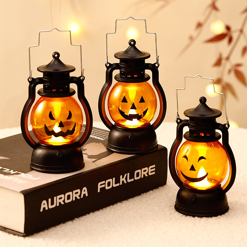 Halloween Pumpkin and Ghost Oil-Style Lantern - Plastic
