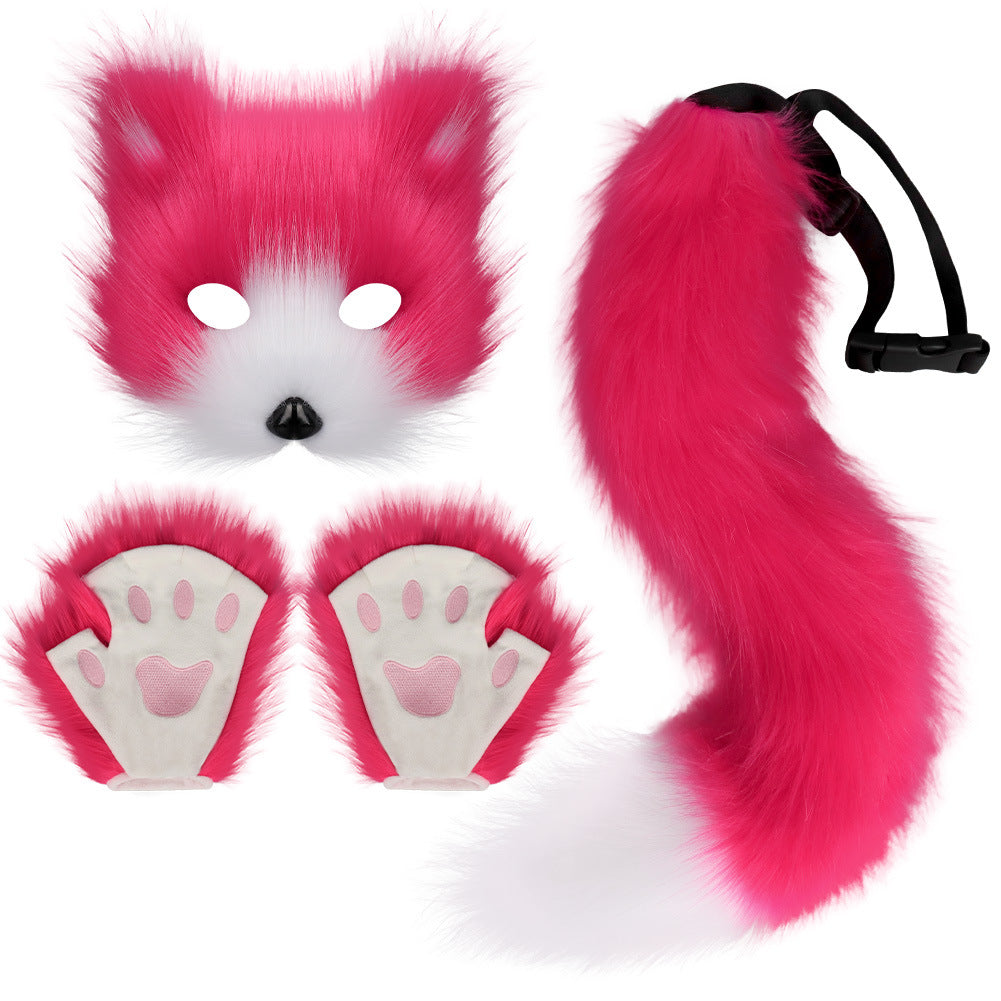 Halloween Plush Animal Cosplay Mask, Gloves and Tail Accessories