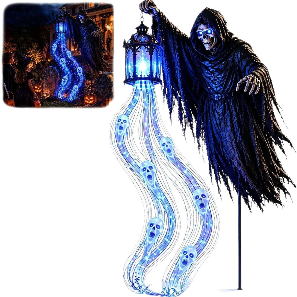 Halloween Ghost Grim Reaper Lantern Garden Decoration