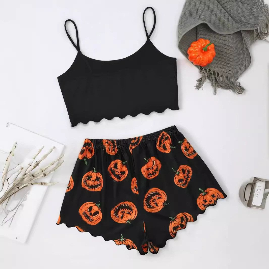 Halloween Pumpkin Print Sleeveless Pajama Set