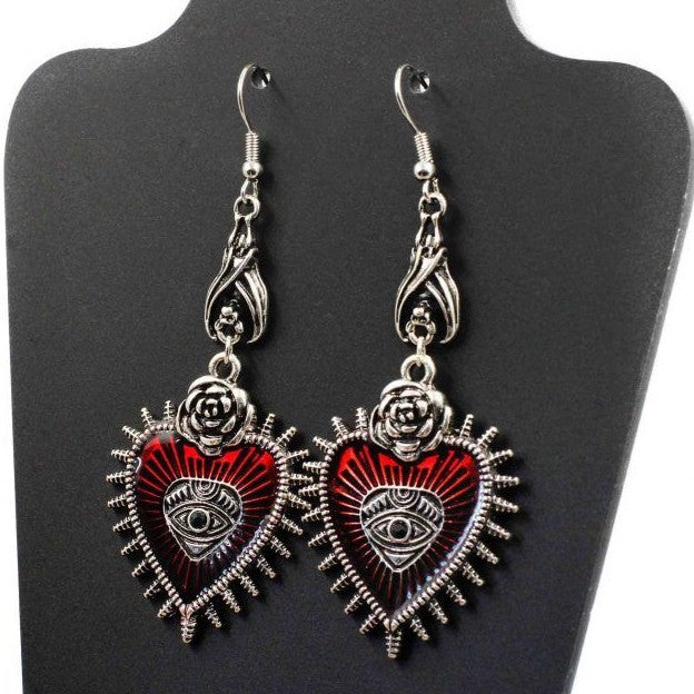 Halloween Gothic Jewelry Set - Heart Necklace and Earrings - Alloy