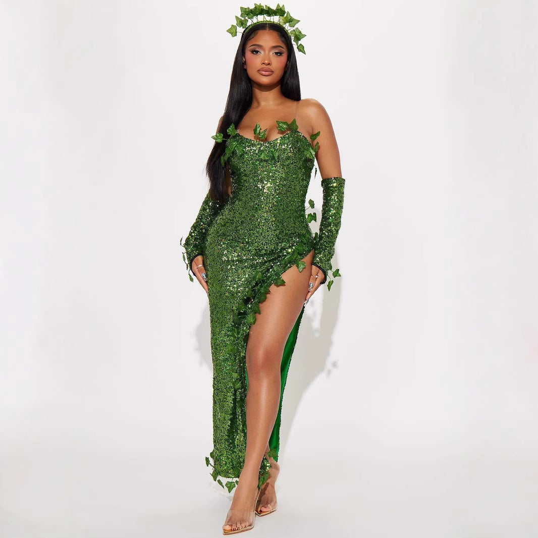 Halloween Leaf Sequin Dance Dress