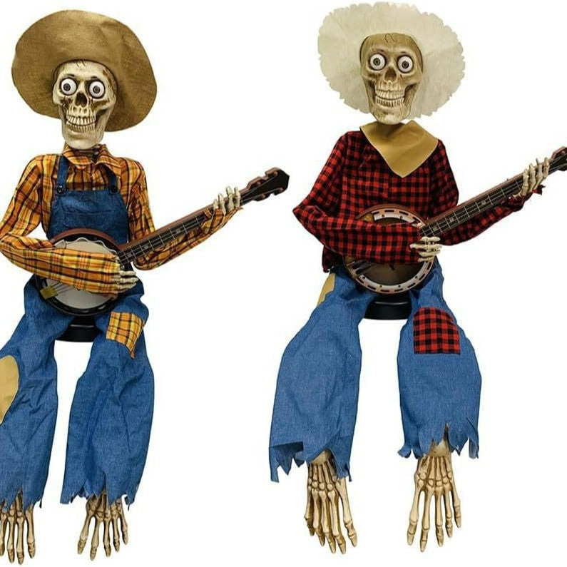 Animated Banjo Skeleton Halloween Decoration