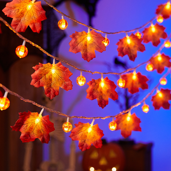 Halloween Pumpkin and Maple Leaf LED String Lights - PVC