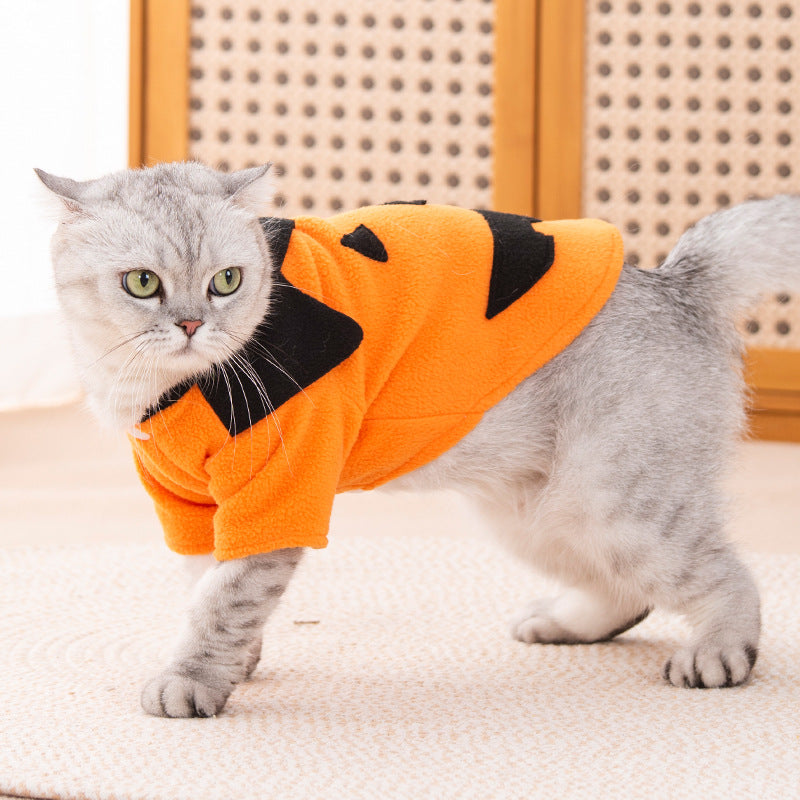 Fleece Lined Pet Costume Halloween Pumpkin Design