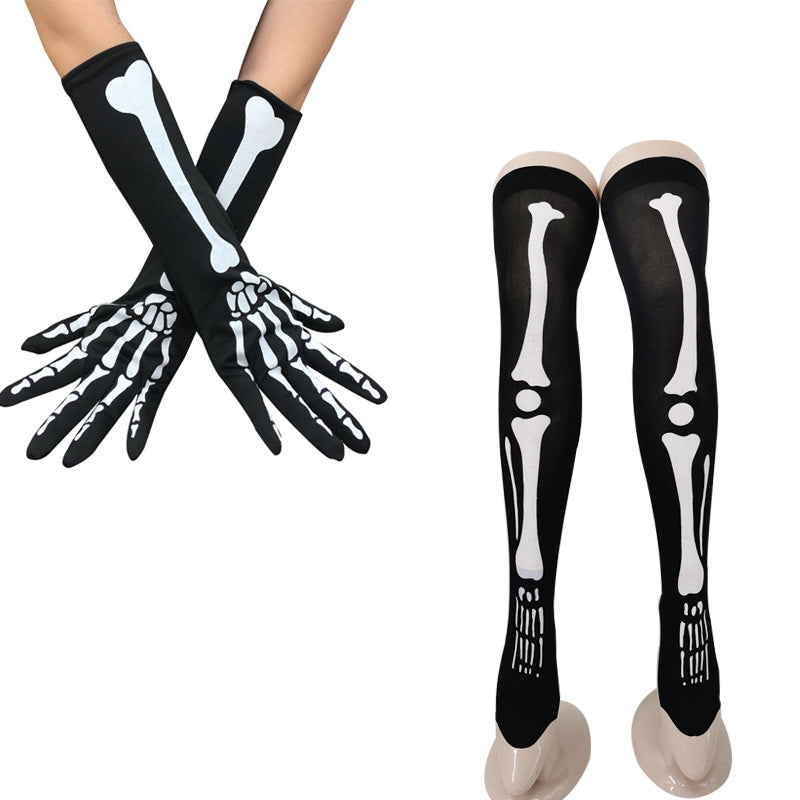 Halloween Skeleton Print Gloves and Hosiery