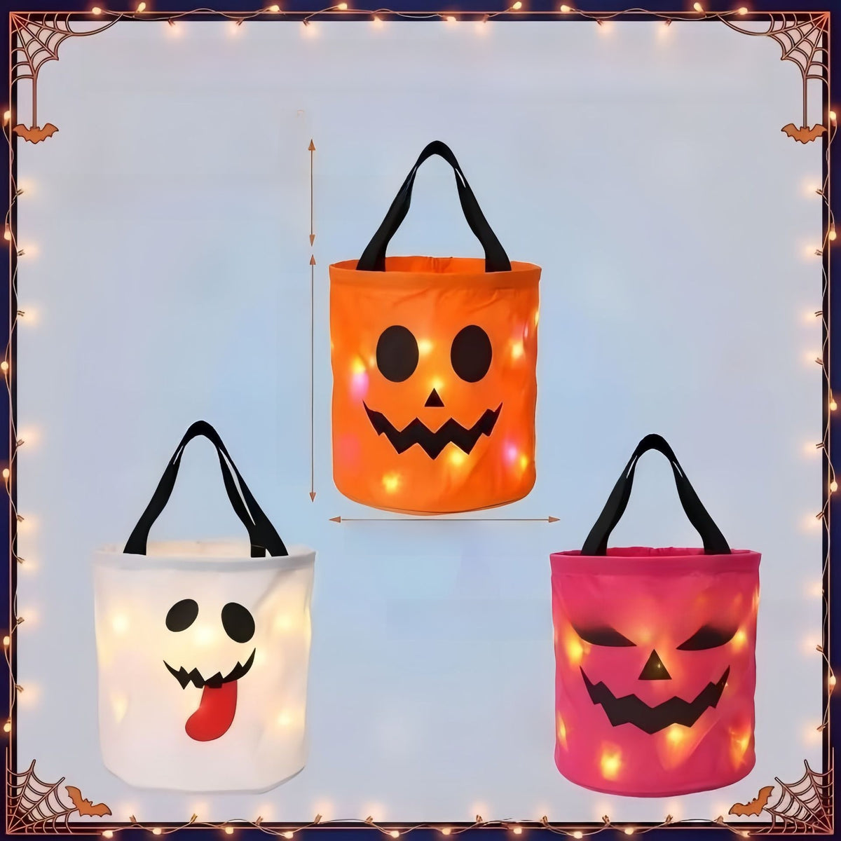 Halloween LED Pumpkin Candy Bucket - Metal